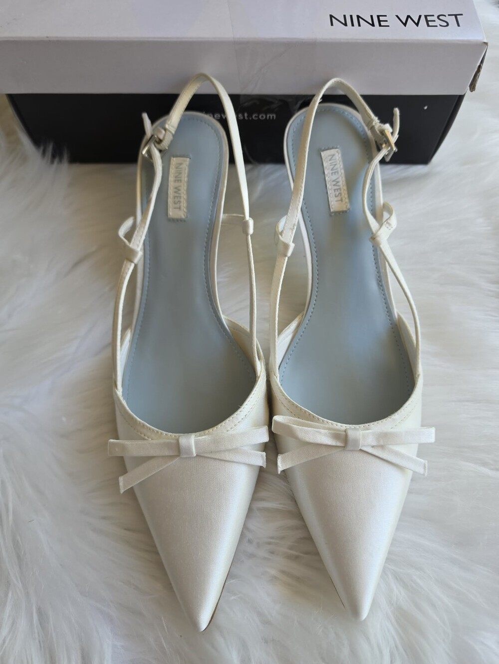 Nine West Women's Reega Tapered Heel Slingback Pumps - White Satin, 12M